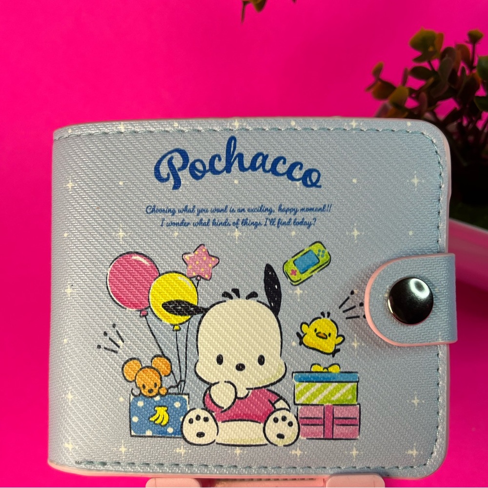 Blue Multicolor Pochacco Wallet,Kawaii Accessories, Sanrio,Button Coin Holder